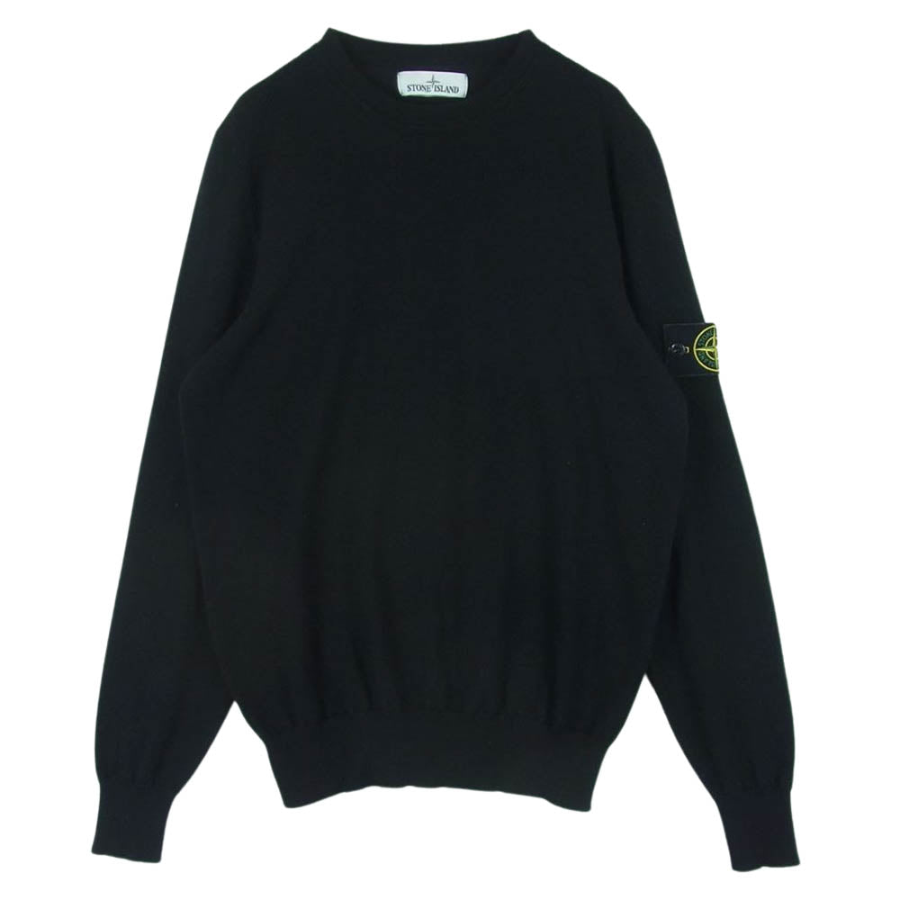 STONE ISLAND ストーンアイランド 7115524C4  国内正規品 袖ロゴワッペン付き ウール クルーネック ニット ブラック系 M【中古】