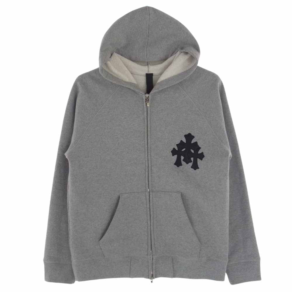 CHROME HEARTS クロムハーツ（原本無） 国内正規品 GRP Y NOT グループ  Yノット セメタリークロス レザーパッチ ラグラン ダガージップ パーカー フーディ グレー系 L【中古】