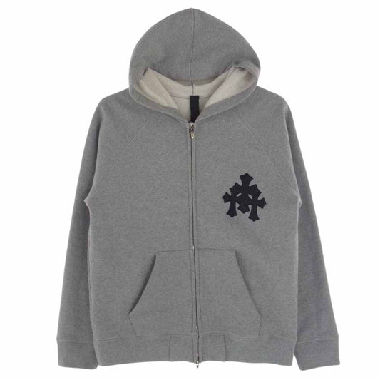 CHROME HEARTS クロムハーツ（原本無） 国内正規品 GRP Y NOT グループ  Yノット セメタリークロス レザーパッチ ラグラン ダガージップ パーカー フーディ グレー系 L【中古】