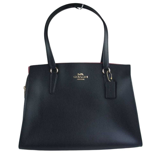 COACH コーチ C4077　 テイタムキャリーオール レザー トート バッグ ブラック系【美品】【中古】