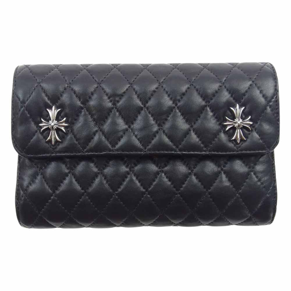 CHROME HEARTS クロムハーツ（原本無） WAVE4 QLT 3SNP キルティング ウェーブ ダブルCHプラス 3スナップ ロングウォレット 長財布 ブラック系【中古】