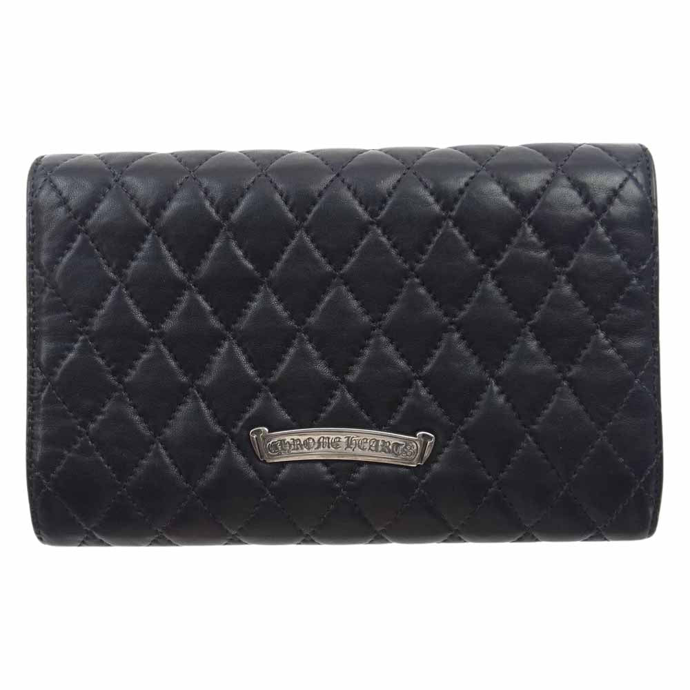 CHROME HEARTS クロムハーツ（原本無） WAVE4 QLT 3SNP キルティング ウェーブ ダブルCHプラス 3スナップ ロングウォレット 長財布 ブラック系【中古】