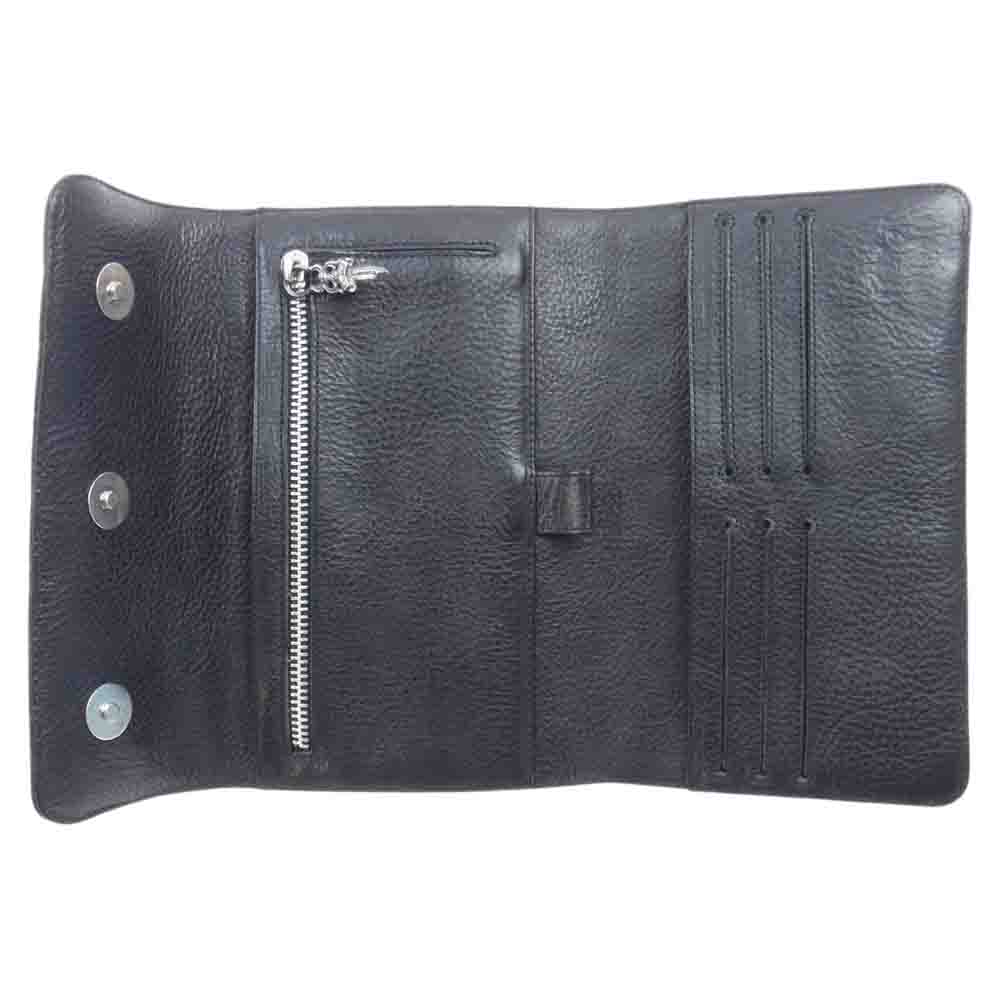 CHROME HEARTS クロムハーツ（原本無） WAVE4 QLT 3SNP キルティング ウェーブ ダブルCHプラス 3スナップ ロングウォレット 長財布 ブラック系【中古】