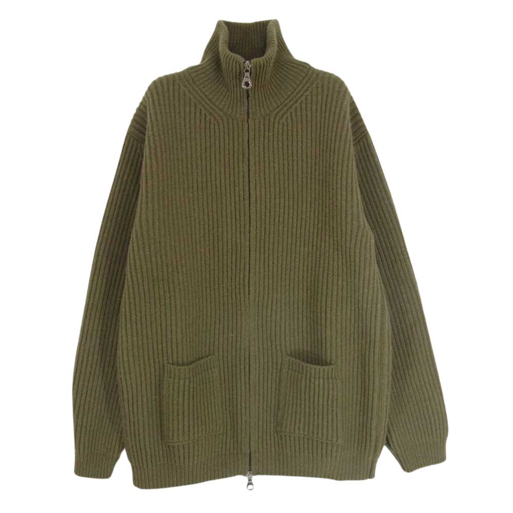 コーギー イギリス製 ハンドメイド ドライバーズニットスタンドカラー ジップ カーディガン カーキ系 L【中古】