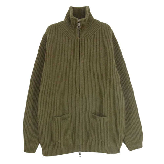 コーギー イギリス製 ハンドメイド ドライバーズニットスタンドカラー ジップ カーディガン カーキ系 L【中古】