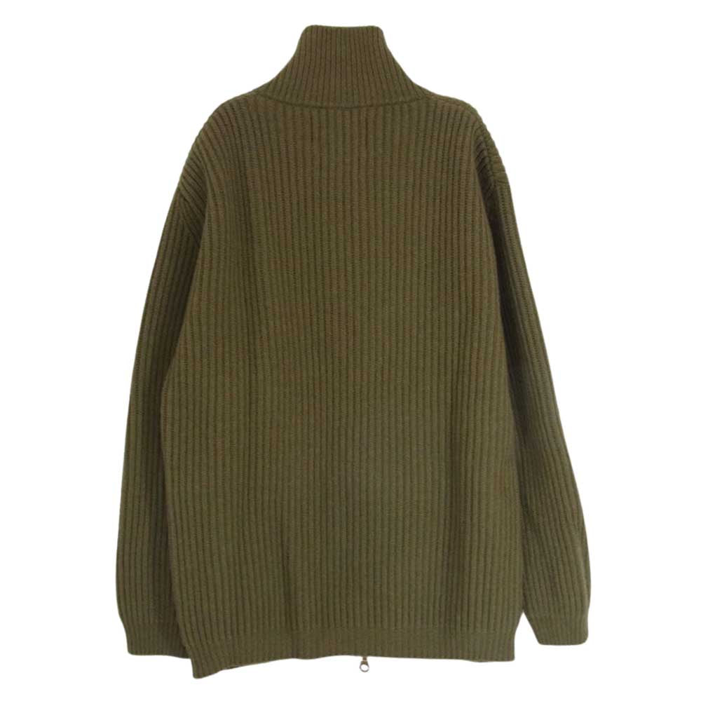 コーギー イギリス製 ハンドメイド ドライバーズニットスタンドカラー ジップ カーディガン カーキ系 L【中古】
