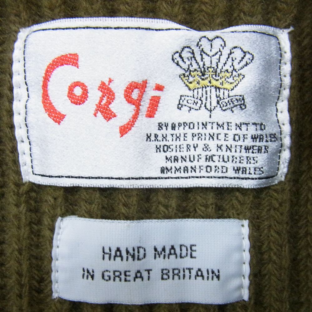 コーギー イギリス製 ハンドメイド ドライバーズニットスタンドカラー ジップ カーディガン カーキ系 L【中古】