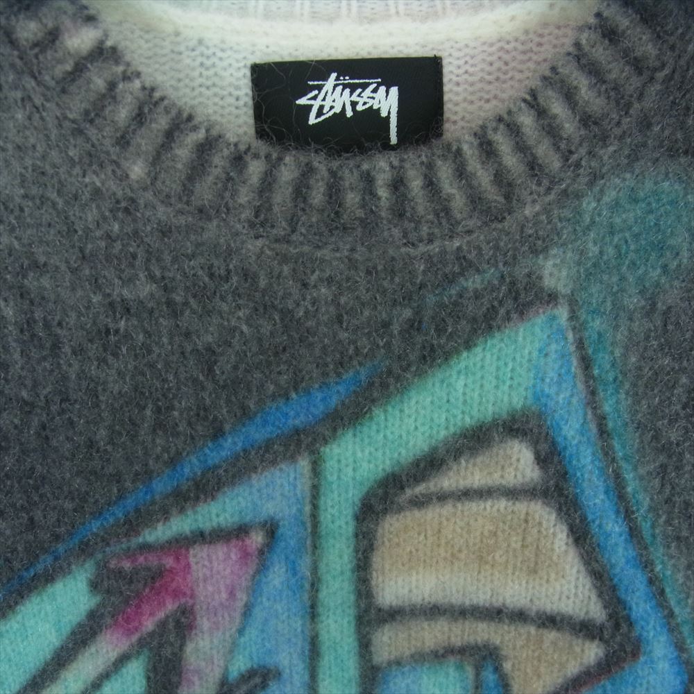STUSSY ステューシー 117159 ナイロン モヘヤ ウール 総柄 プリント ニット セーター 中国製 マルチカラー系 M【中古】
