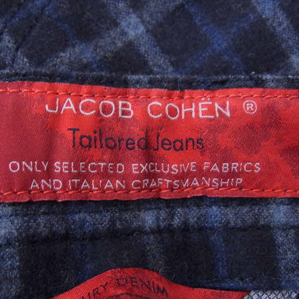 JACOB COHEN ヤコブコーエン ハラコレザーパッチ ウール チェック パンツ ネイビー系 34【中古】