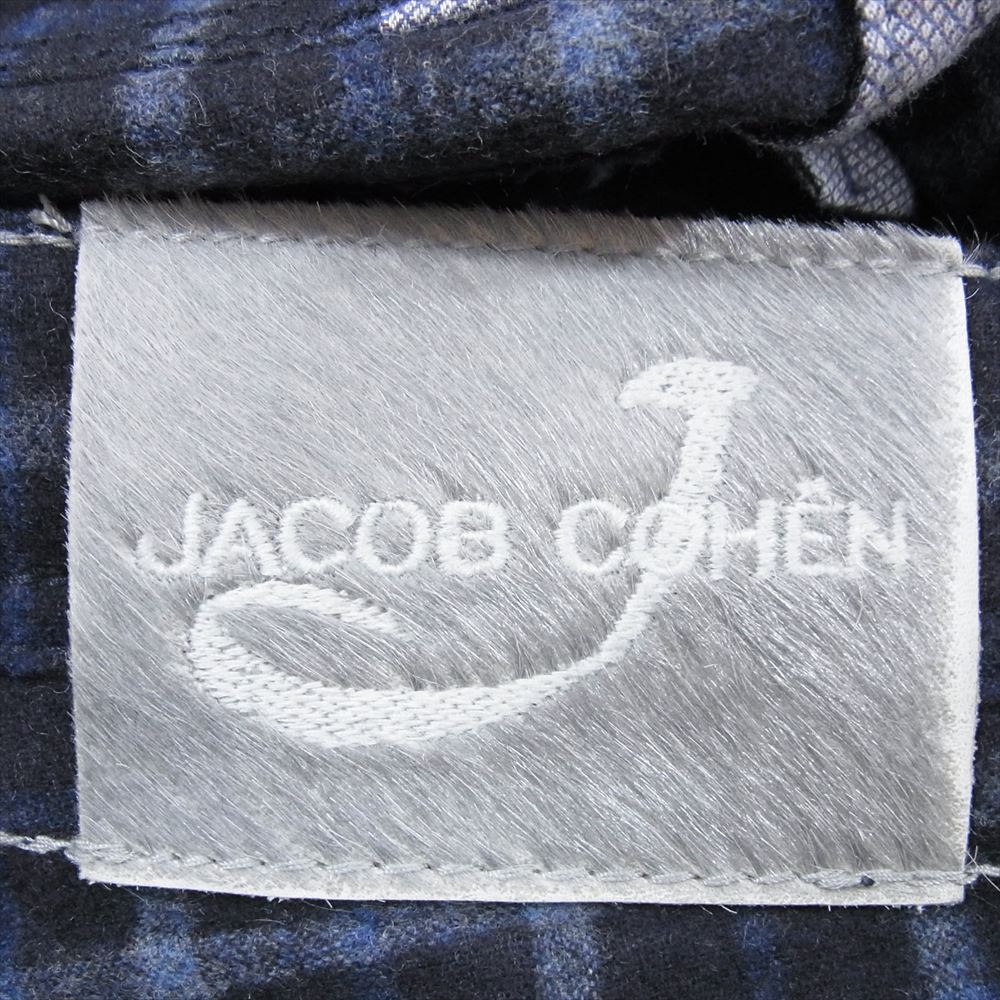JACOB COHEN ヤコブコーエン ハラコレザーパッチ ウール チェック パンツ ネイビー系 34【中古】