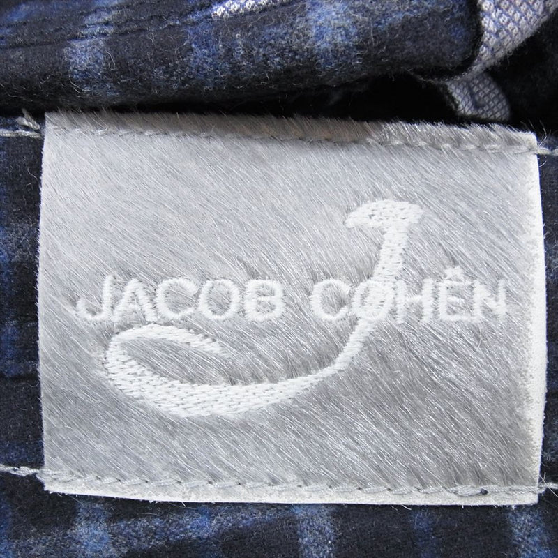 JACOB COHEN ヤコブコーエン ハラコレザーパッチ ウール チェック パンツ ネイビー系 34【中古】