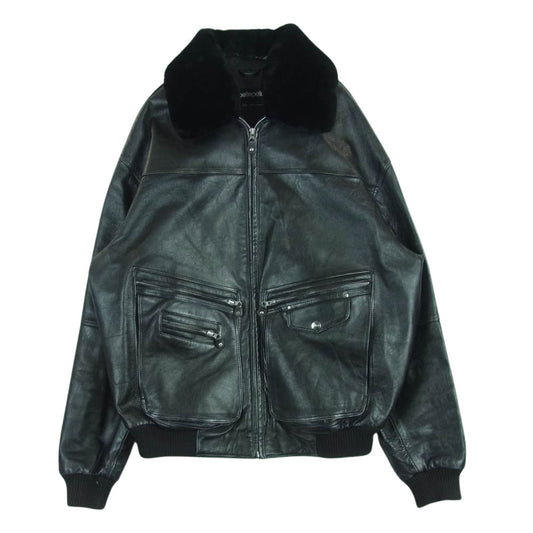 pellepelle ペレペレ 襟ファー付き レザー ジャケット ブラック系 46【中古】