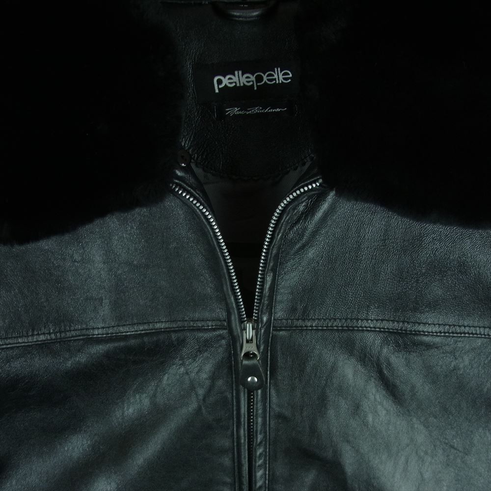 pellepelle ペレペレ 襟ファー付き レザー ジャケット ブラック系 46