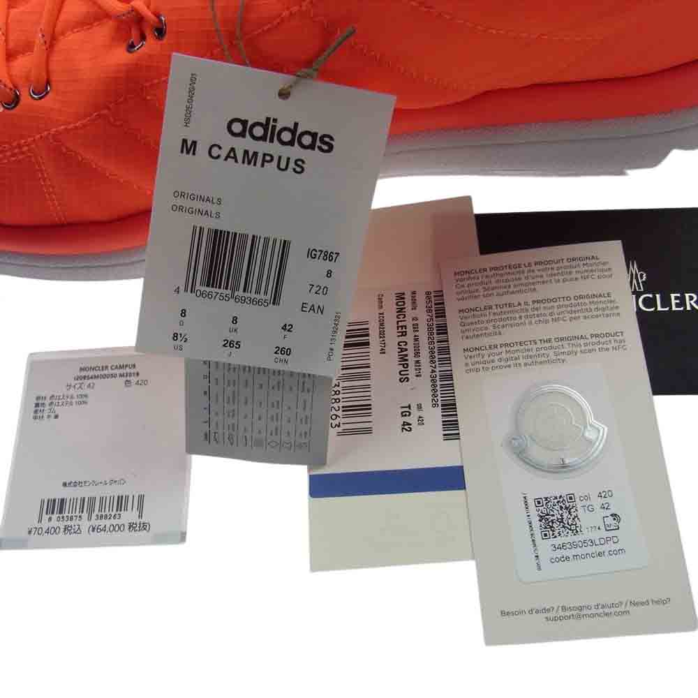 MONCLER モンクレール × adidas アディダス ORIGINALS CAMPUS キャンバス ローカット スニーカー オレンジ系 26.5cm【極上美品】【中古】
