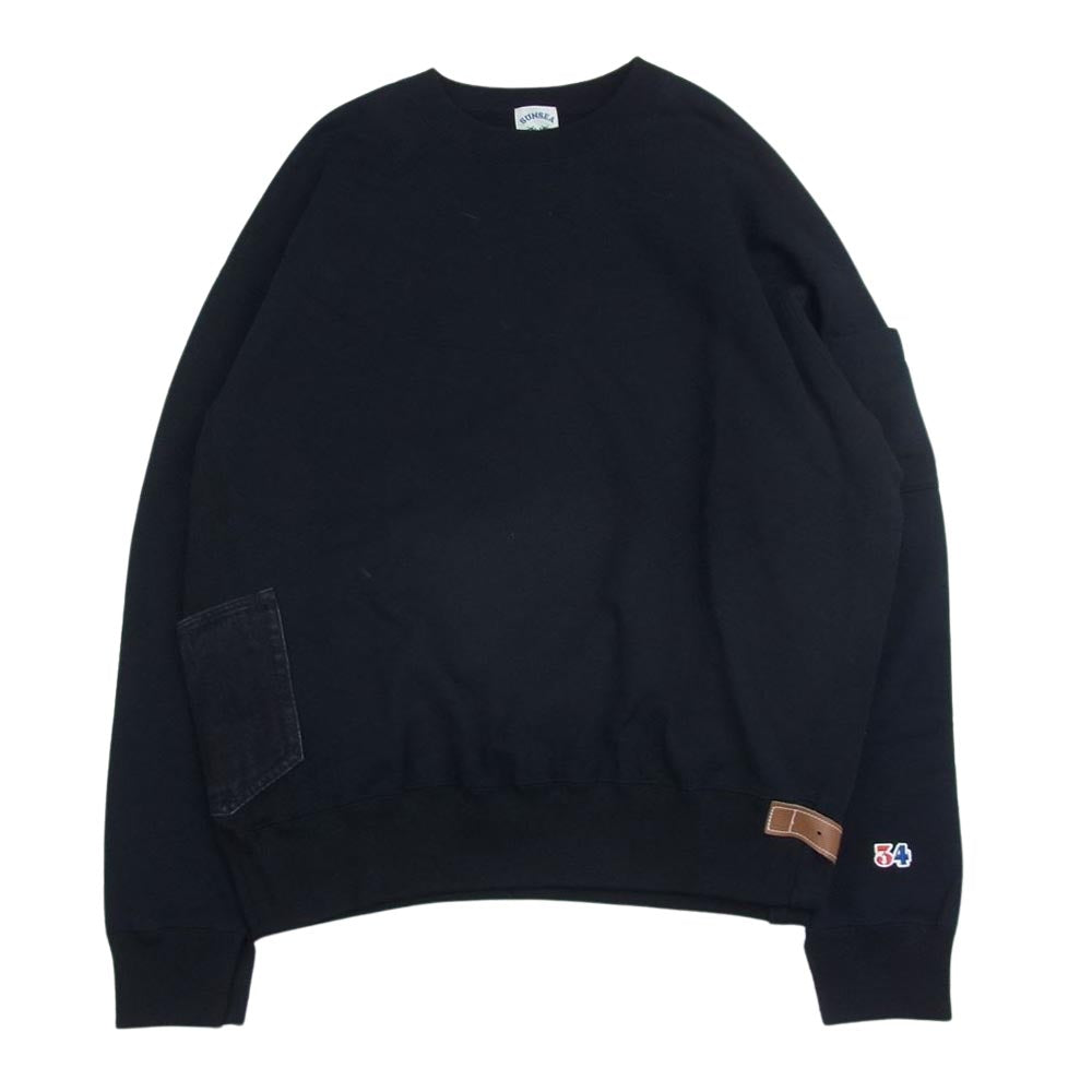 SUNSEA サンシー 21SS 21S05 SUNSEA SWEAT 2021 クルーネック 長袖 プルオーバー 袖ワッペン デニムポケット 裾ベルト スウェット ブラック系 3【美品】【中古】
