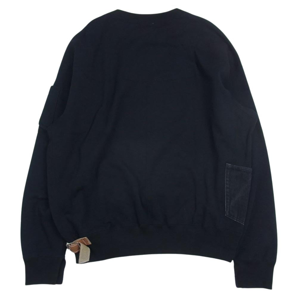 SUNSEA サンシー 21SS 21S05 SUNSEA SWEAT 2021 クルーネック 長袖 プルオーバー 袖ワッペン デニムポケット 裾ベルト スウェット ブラック系 3【美品】【中古】