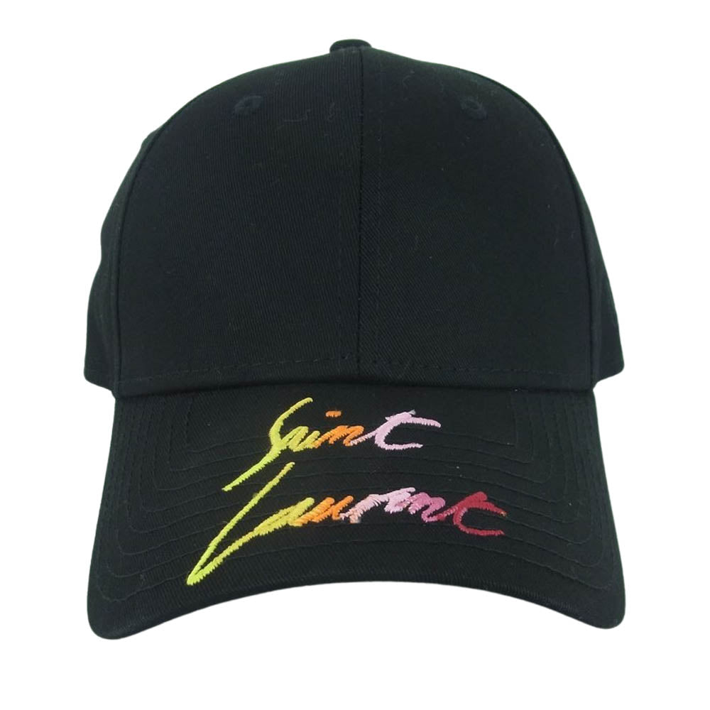 SAINT LAURENT サンローラン New Era ニューエラ 国内正規品 マルチカラー グラデーション ロゴ刺繍 6パネル キャップ ブラック系 ONE SIZE FITS MOST【極上美品】【中古】