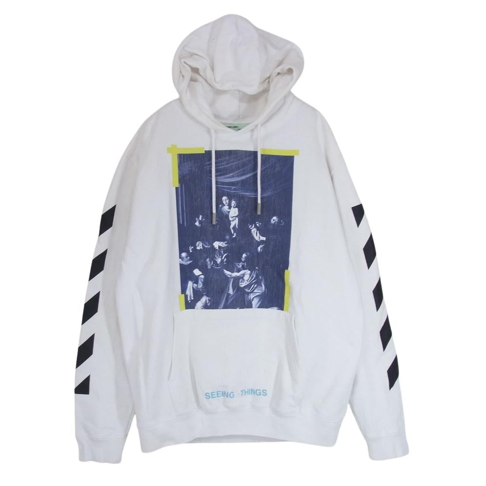 OFF-WHITE オフホワイト OMBB003F17003016 DIAG CARAVAGGIO HOODIE カラヴァッジョ プリント プルオーバー パーカー ホワイト系 L【中古】