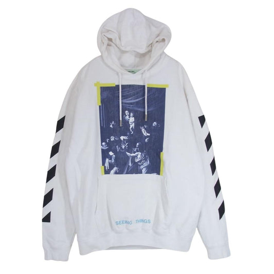 OFF-WHITE オフホワイト OMBB003F17003016 DIAG CARAVAGGIO HOODIE カラヴァッジョ プリント プルオーバー パーカー ホワイト系 L【中古】