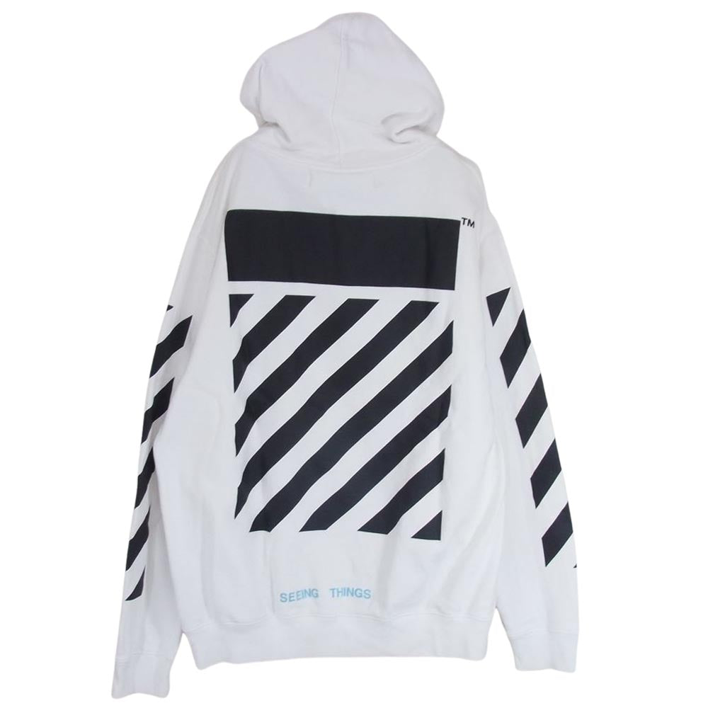 OFF-WHITE オフホワイト OMBB003F17003016 DIAG CARAVAGGIO HOODIE カラヴァッジョ プリント プルオーバー パーカー ホワイト系 L【中古】