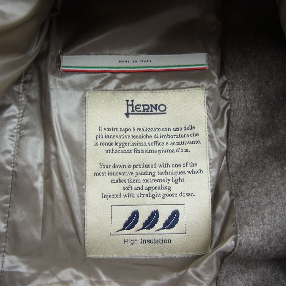 Herno ヘルノ PI0563D-38087-2600 13704-13076-1 イタリアPIACENZA社製シルク・カシミヤ生地 スタンドカラー ダウンジャケット ダウンコート ブラウン系 40【中古】