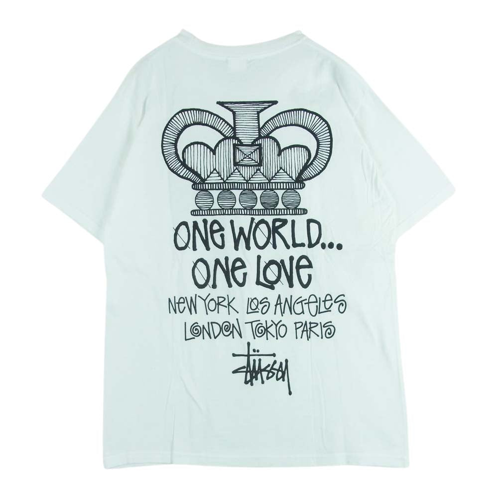 STUSSY ステューシー ONE WORLD バックプリント 半袖 Tシャツ コットン メキシコ製 ホワイト系 M【美品】【中古】