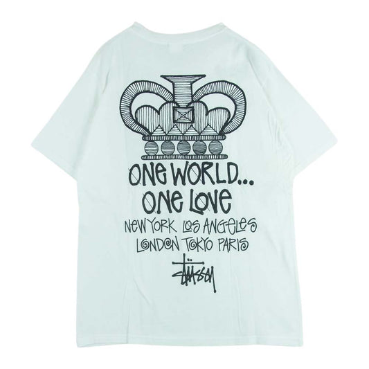 STUSSY ステューシー ONE WORLD バックプリント 半袖 Tシャツ コットン メキシコ製 ホワイト系 M【美品】【中古】