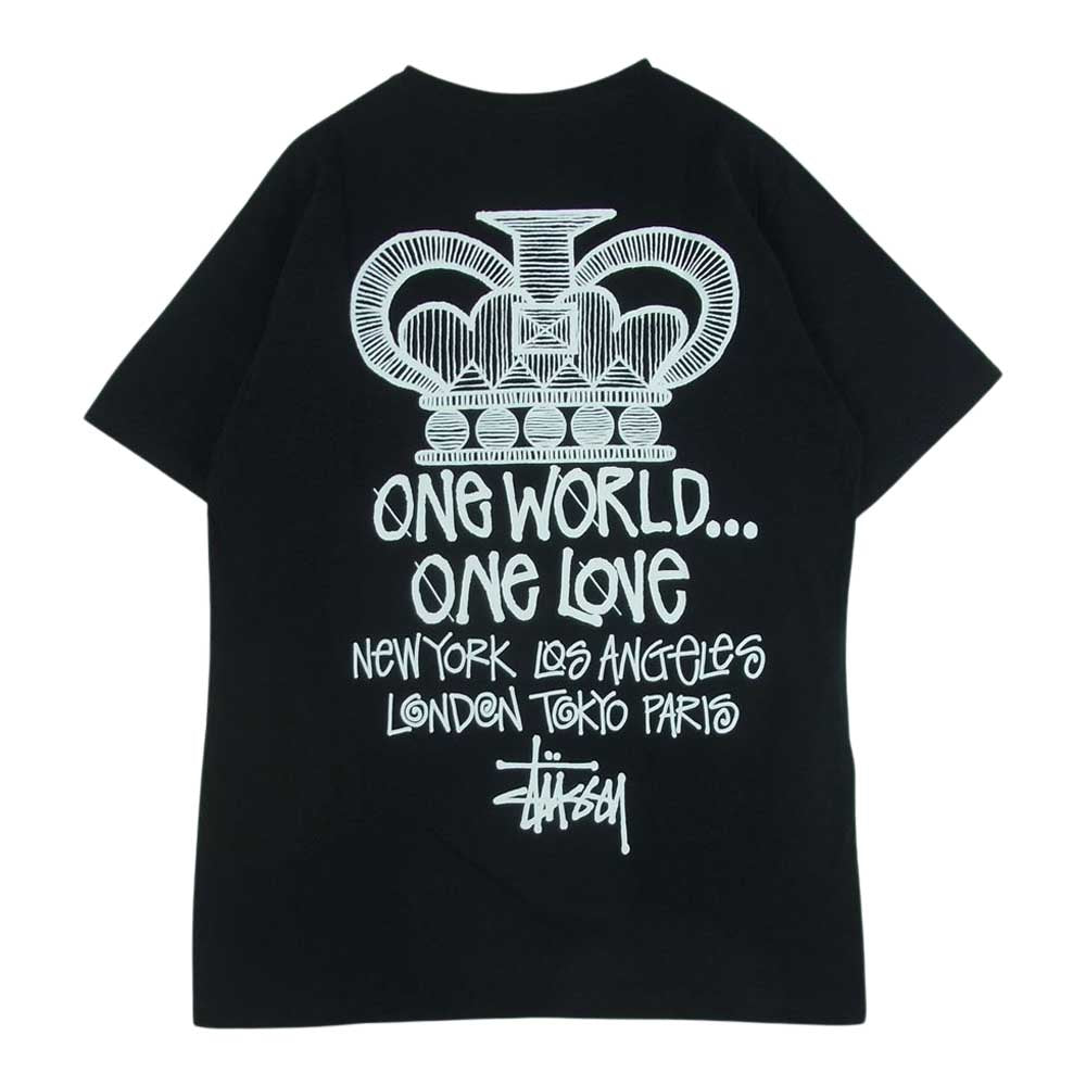 STUSSY ステューシー ONE WORLD バックプリント 半袖 Tシャツ コットン メキシコ製 ブラック系 M【美品】【中古】