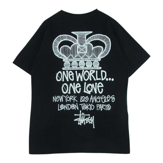 STUSSY ステューシー ONE WORLD バックプリント 半袖 Tシャツ コットン メキシコ製 ブラック系 M【美品】【中古】