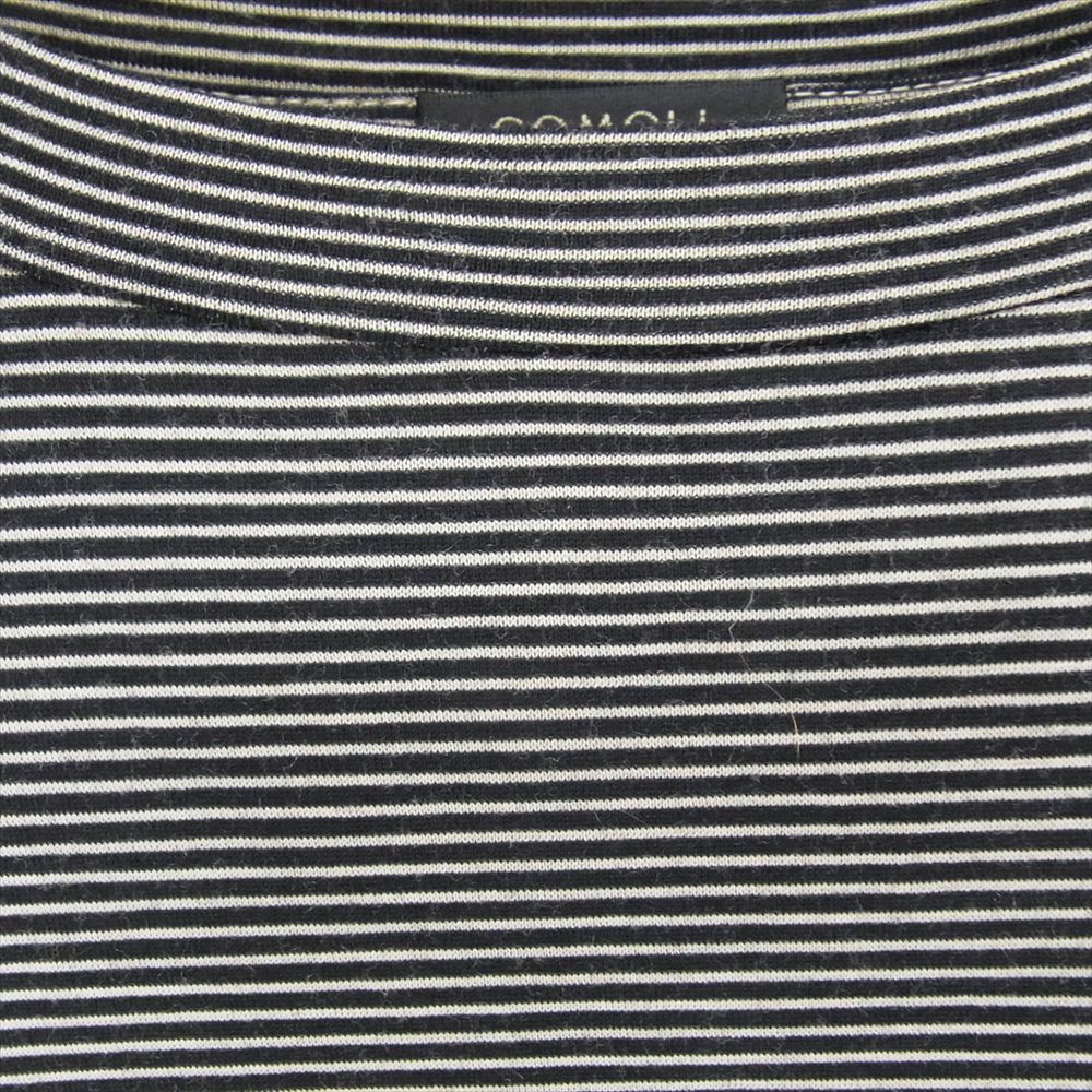 COMOLI コモリ 23SS X01-05012 サマーウール 長袖 ボーダー クルー Tシャツ カットソー ブラック系 3【中古】