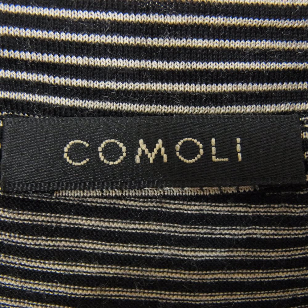 COMOLI コモリ 23SS X01-05012 サマーウール 長袖 ボーダー クルー Tシャツ カットソー ブラック系 3【中古】