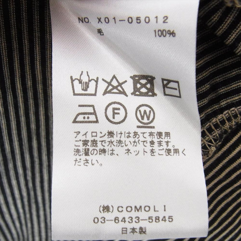 COMOLI コモリ 23SS X01-05012 サマーウール 長袖 ボーダー クルー Tシャツ カットソー ブラック系 3【中古】