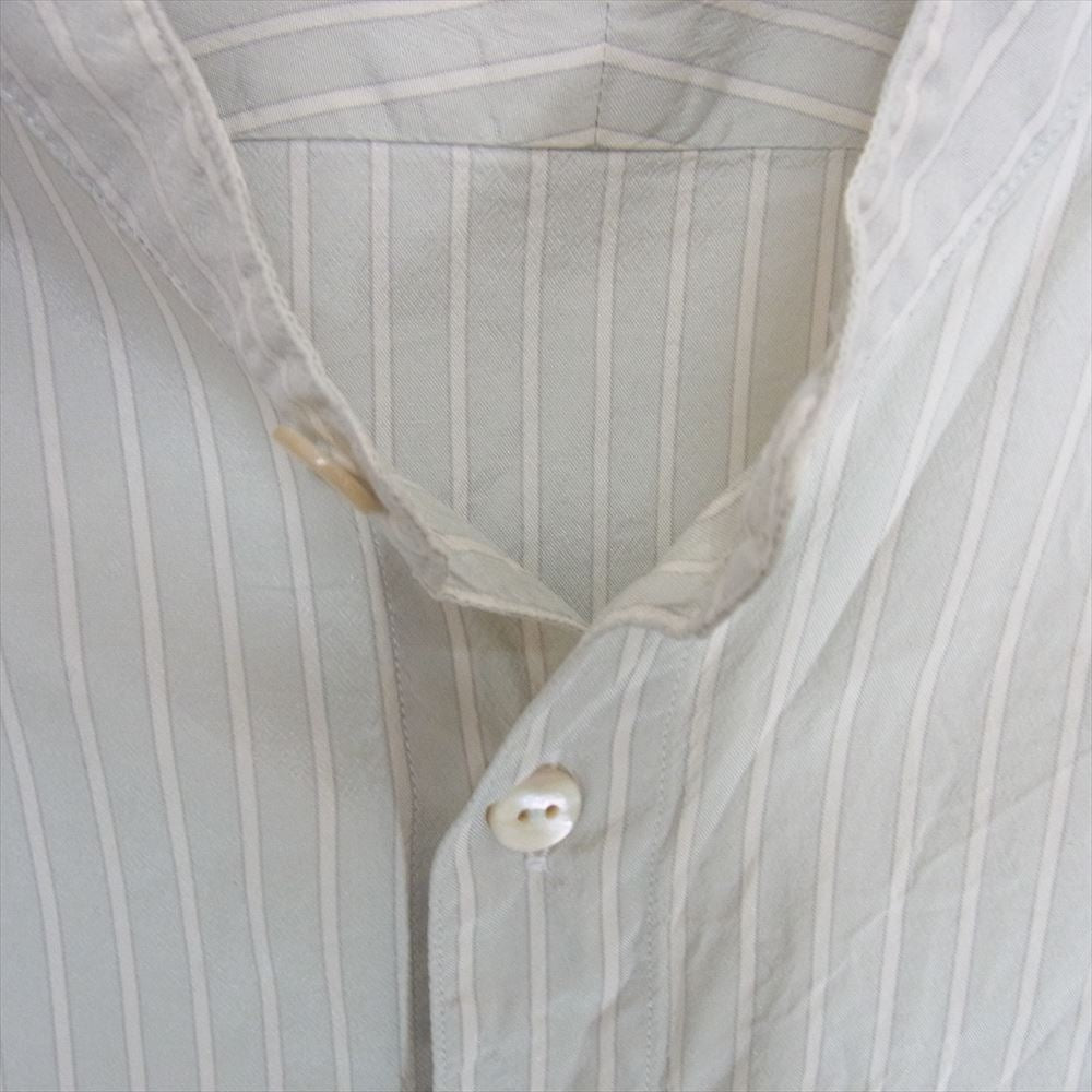 マーティーアンドサンズ 21SS MT2103-0603A SILK PULL OVER SH シルク ストライプ ノーカラー プルオーバー シャツ グリーン系 スモーキーグリーン系 1【中古】
