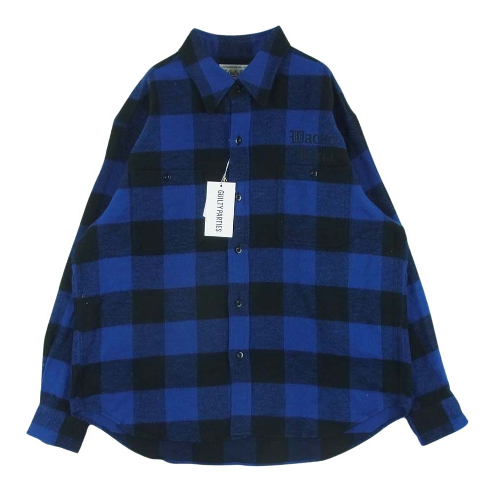 WACKO MARIA ワコマリア 24SS 24SSE-WMS-RC02 BLOCK CHECK FLANNEL SHIRT TYPE-2 ブロック チェック フランネル 長袖 シャツ ブルー系 ブラック系 L【美品】【中古】