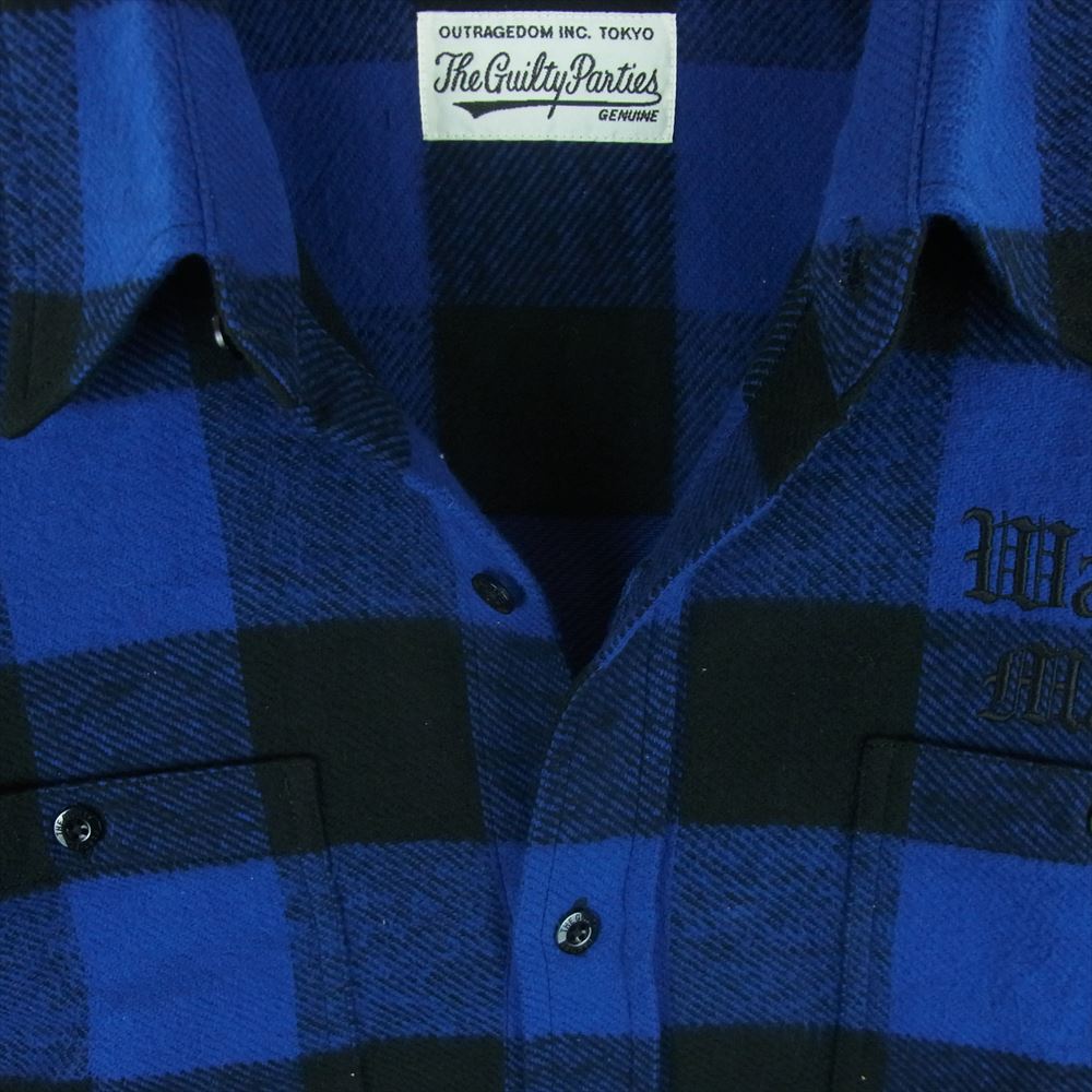WACKO MARIA ワコマリア 24SS 24SSE-WMS-RC02 BLOCK CHECK FLANNEL SHIRT TYPE-2 ブロック チェック フランネル 長袖 シャツ ブルー系 ブラック系 L【美品】【中古】