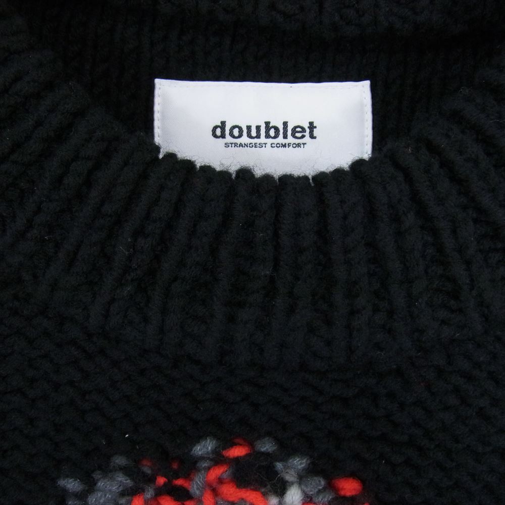 ダブレット 19AW 19AW22KN25 HAND-KNITTING JAQUARD PULLOVER フェイスデザイン ローゲージ オーバーサイズ ジャカード ニット プルオーバー ブラック系 S【中古】