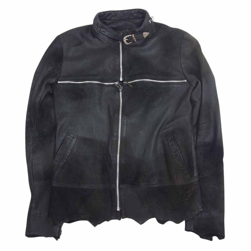 フォーティーンス アディクション CROSS ZIP LEATHER BIKER JACKET シープスキン クロス 十字架 ジップ ダメージ加工 レザー ジャケット ブラック系 1【中古】