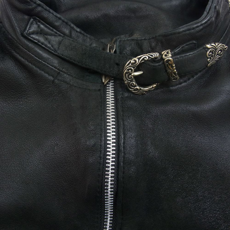 フォーティーンス アディクション CROSS ZIP LEATHER BIKER JACKET シープスキン クロス 十字架 ジップ ダメージ加工 レザー ジャケット ブラック系 1【中古】