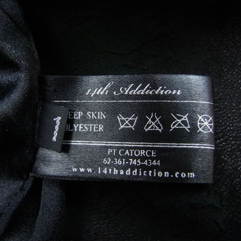 フォーティーンス アディクション CROSS ZIP LEATHER BIKER JACKET シープスキン クロス 十字架 ジップ ダメージ加工 レザー ジャケット ブラック系 1【中古】