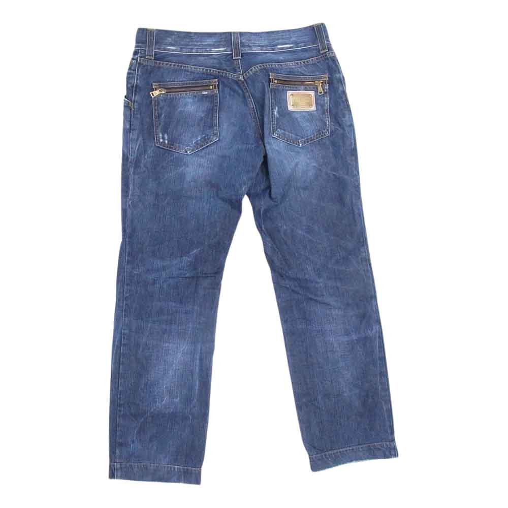 DOLCE&GABBANA ドルチェアンドガッバーナ G4D4TD G8C07 イタリア製 黒タグ ロゴプレート付き ダメージ加工 デニムパンツ インディゴブルー系 50【中古】