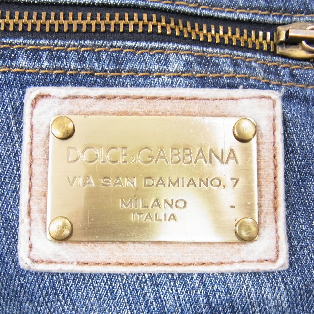 DOLCE&GABBANA ドルチェアンドガッバーナ G4D4TD G8C07 イタリア製 黒タグ ロゴプレート付き ダメージ加工 デニムパンツ インディゴブルー系 50【中古】