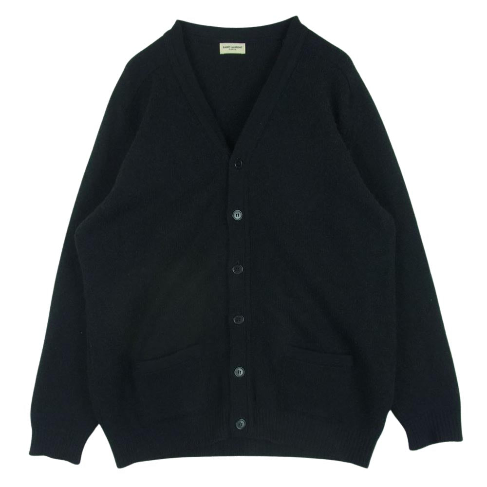 SAINT LAURENT サンローラン 13AW 328989 Y1BZ1 エディ期 スコットランド製 国内正規品 キャメル100% レザーエルボーパッチ カーディガン ブラック系 S【中古】