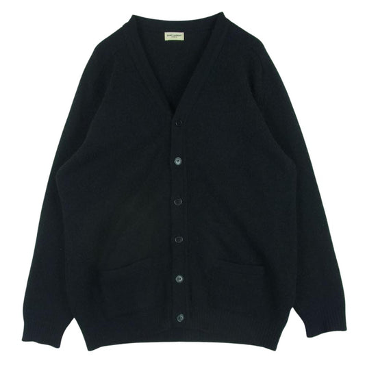 SAINT LAURENT サンローラン 13AW 328989 Y1BZ1 エディ期 スコットランド製 国内正規品 キャメル100% レザーエルボーパッチ カーディガン ブラック系 S【中古】