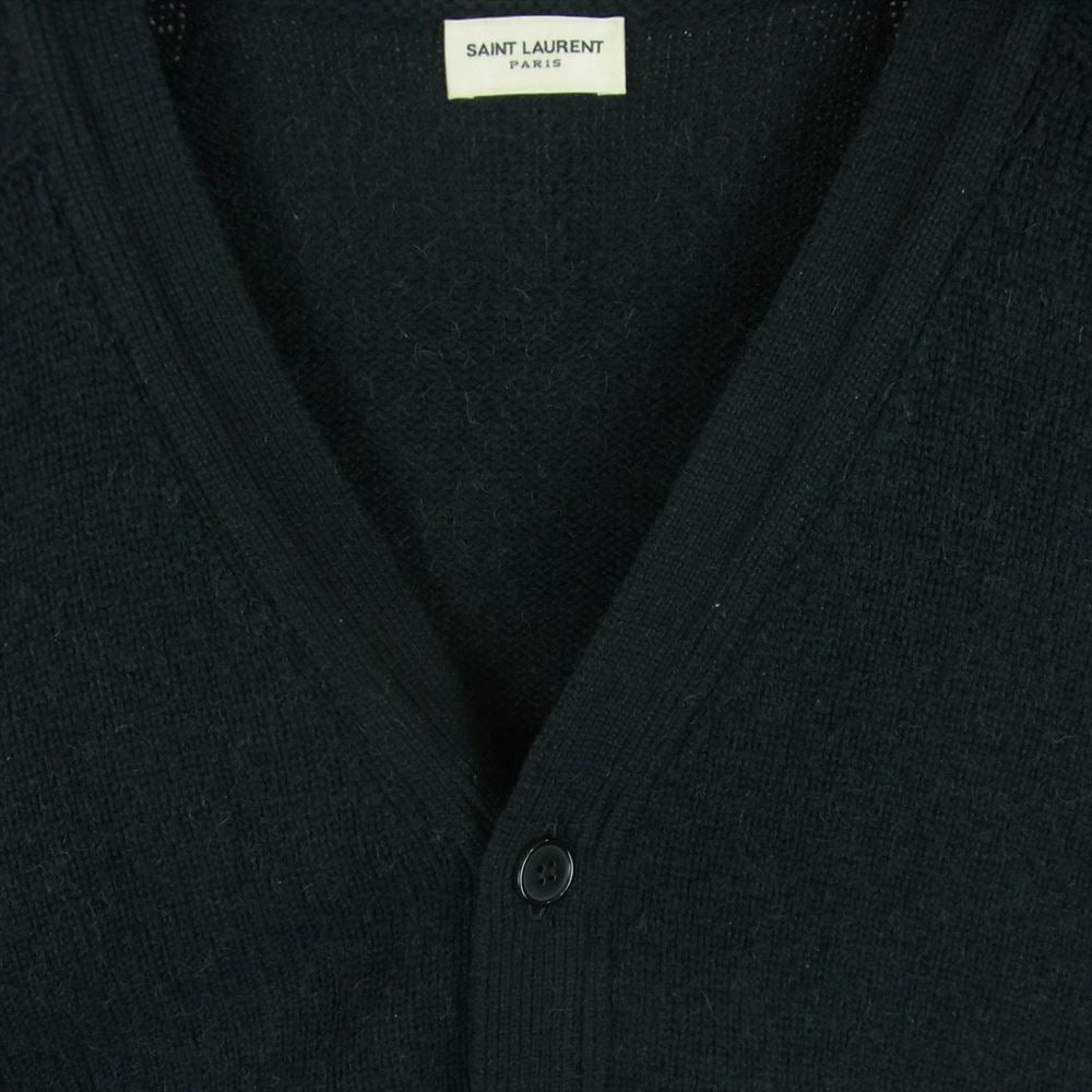 SAINT LAURENT サンローラン 13AW 328989 Y1BZ1 エディ期 スコットランド製 国内正規品 キャメル100% レザーエルボーパッチ カーディガン ブラック系 S【中古】