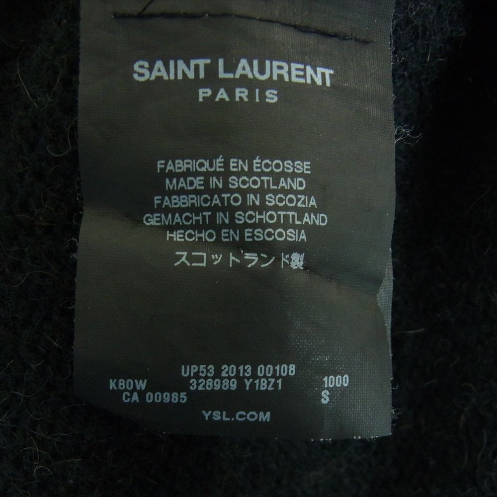SAINT LAURENT サンローラン 13AW 328989 Y1BZ1 エディ期 スコットランド製 国内正規品 キャメル100% レザーエルボーパッチ カーディガン ブラック系 S【中古】