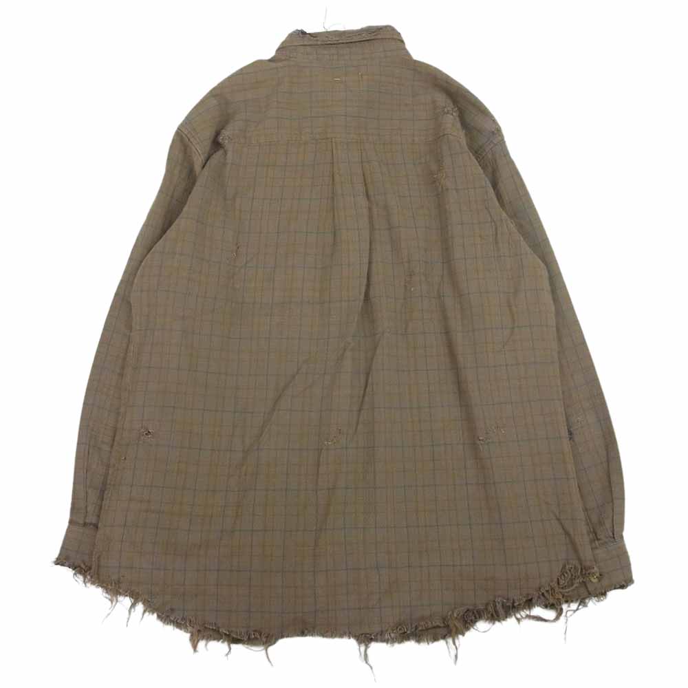 レザレクション ダメージ デストロイ オーバーサイズ チェック シャツ ブラウン系【中古】