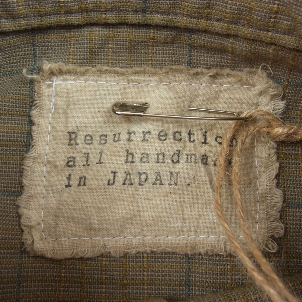 レザレクション ダメージ デストロイ オーバーサイズ チェック シャツ ブラウン系【中古】