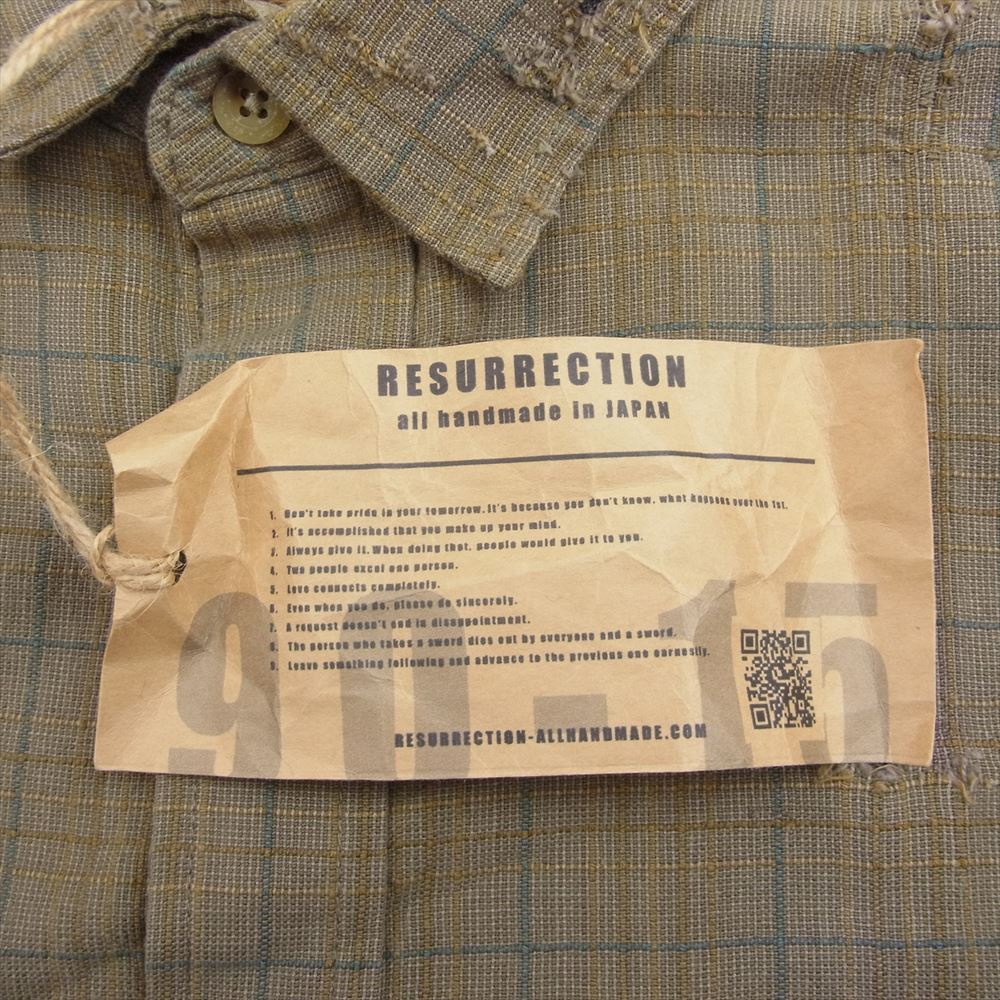 レザレクション ダメージ デストロイ オーバーサイズ チェック シャツ ブラウン系【中古】