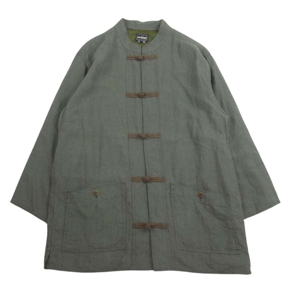 LOST CONTROL ロストコントロール リネン チャイナボタン スタンドカラー シャツ 長袖 カーキ系 4【中古】