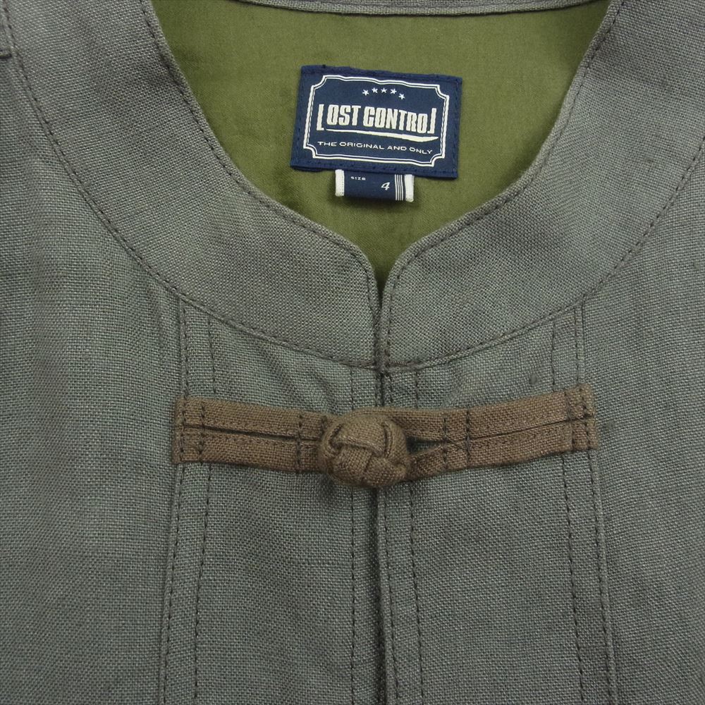 LOST CONTROL ロストコントロール リネン チャイナボタン スタンドカラー シャツ 長袖 カーキ系 4【中古】